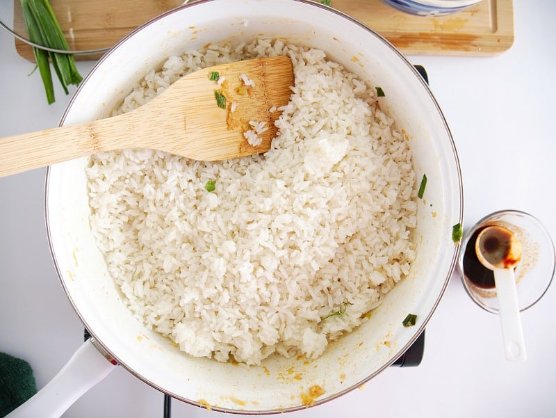 white rice in a pan