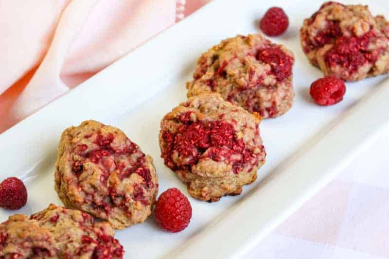 raspberry scones on a white plate