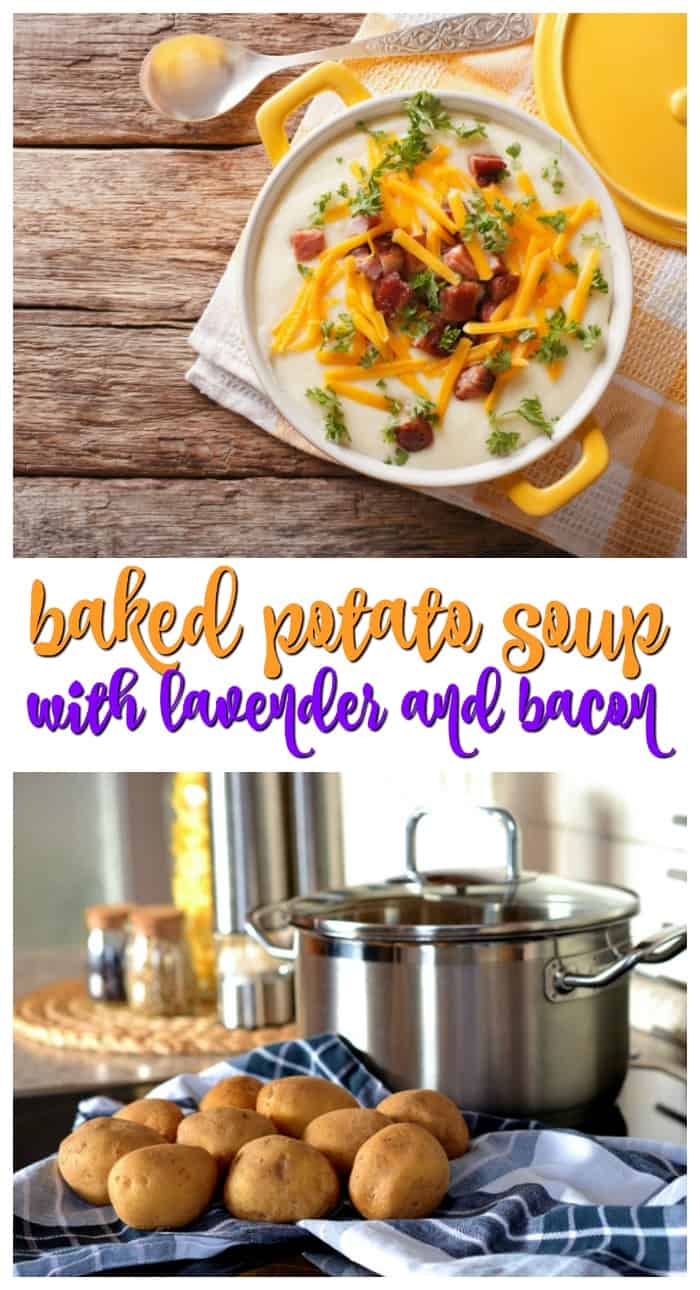 Lavender baked potato soup with bacon
