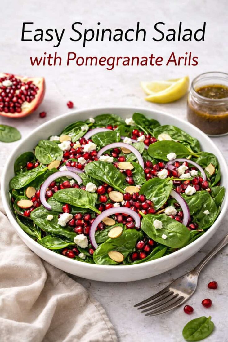 Easy Spinach Salad Recipe with Pomegranate Arils
