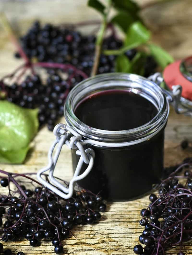 elderberries and elderberry syrup