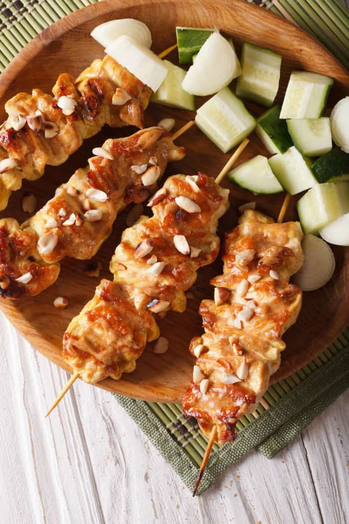 Chicken Satay with Peanut Sauce on Skewers with Rice