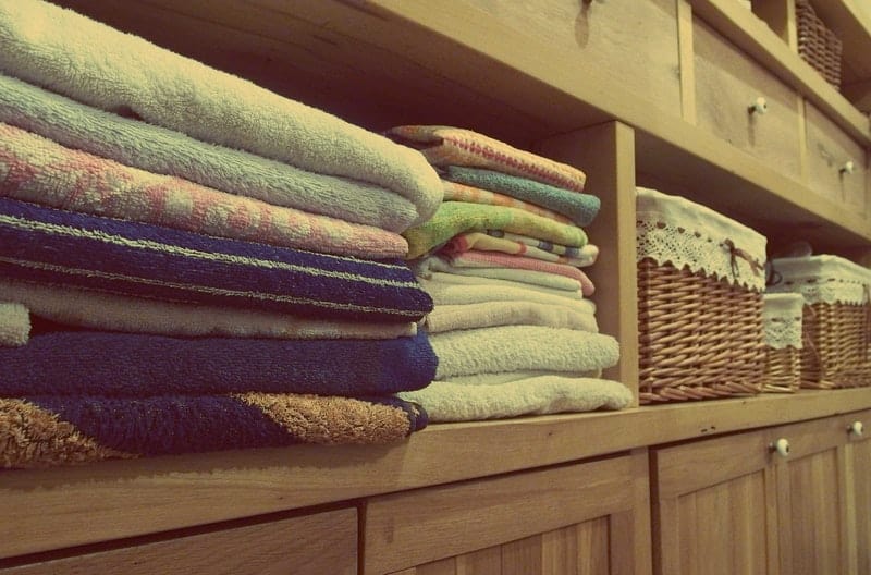 stack of towels in baskets