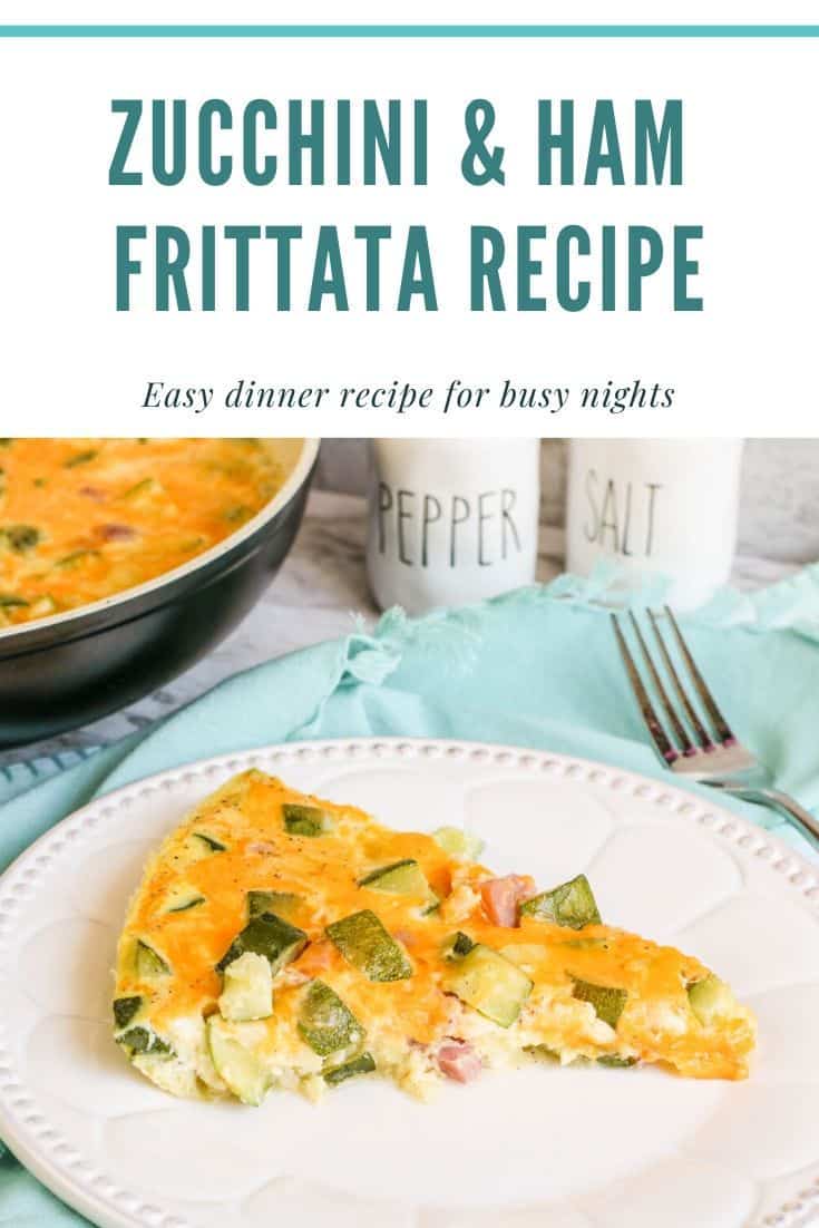 Dinner frittata recipe with zucchini, ham, and cheese