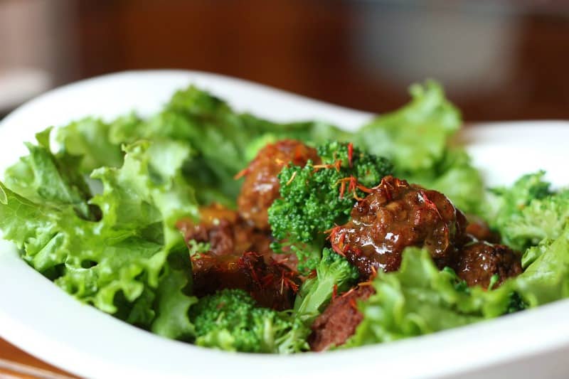 meatballs on a bed of lettuce