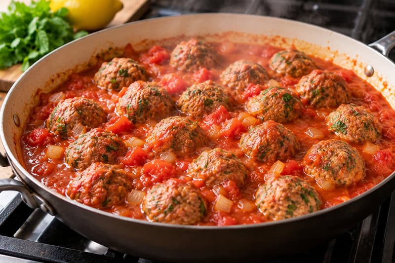 Rustic Skillet Meatballs in Tomato Sauce