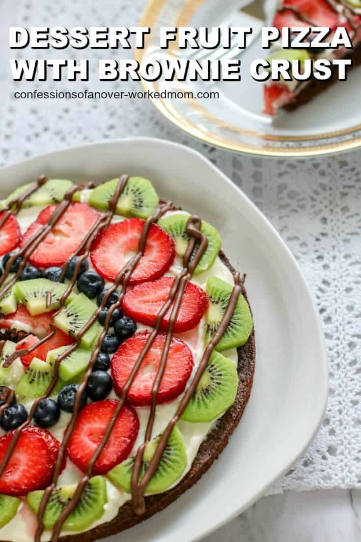 Dessert fruit pizza with brownie chocolate chip crust