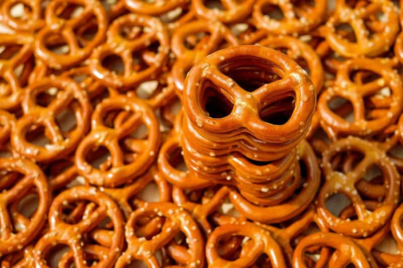 a stack of pretzels
