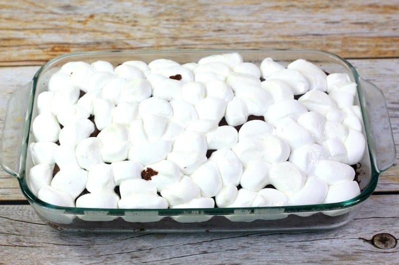melted marshmallows on a chocolate cake