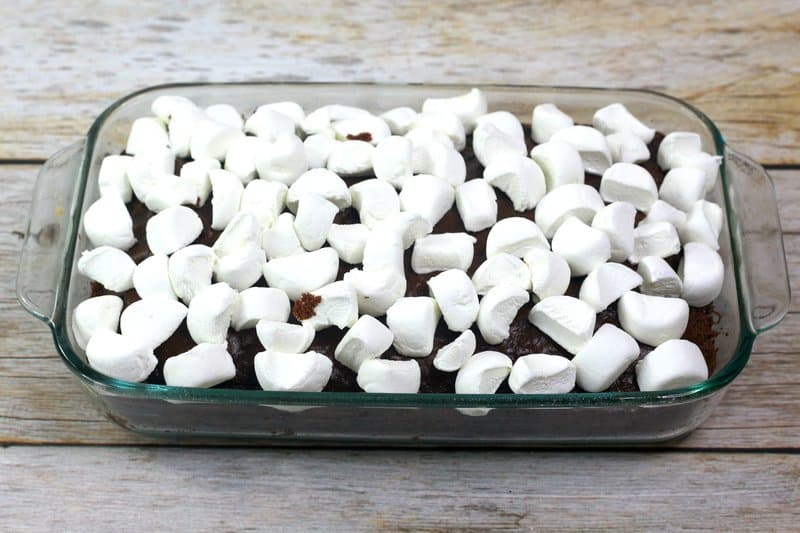 chocolate cake with marshmallows on it