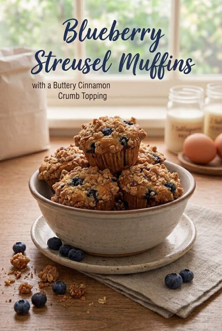 Blueberry Streusel Muffins with a Buttery Cinnamon Crumb Topping