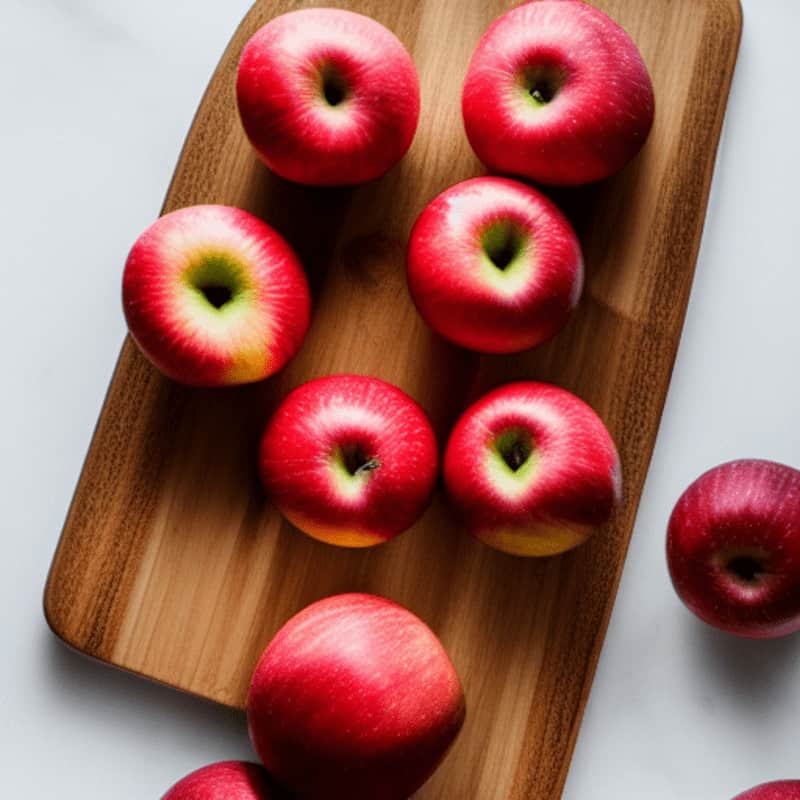 apples on a wooden cutting board
