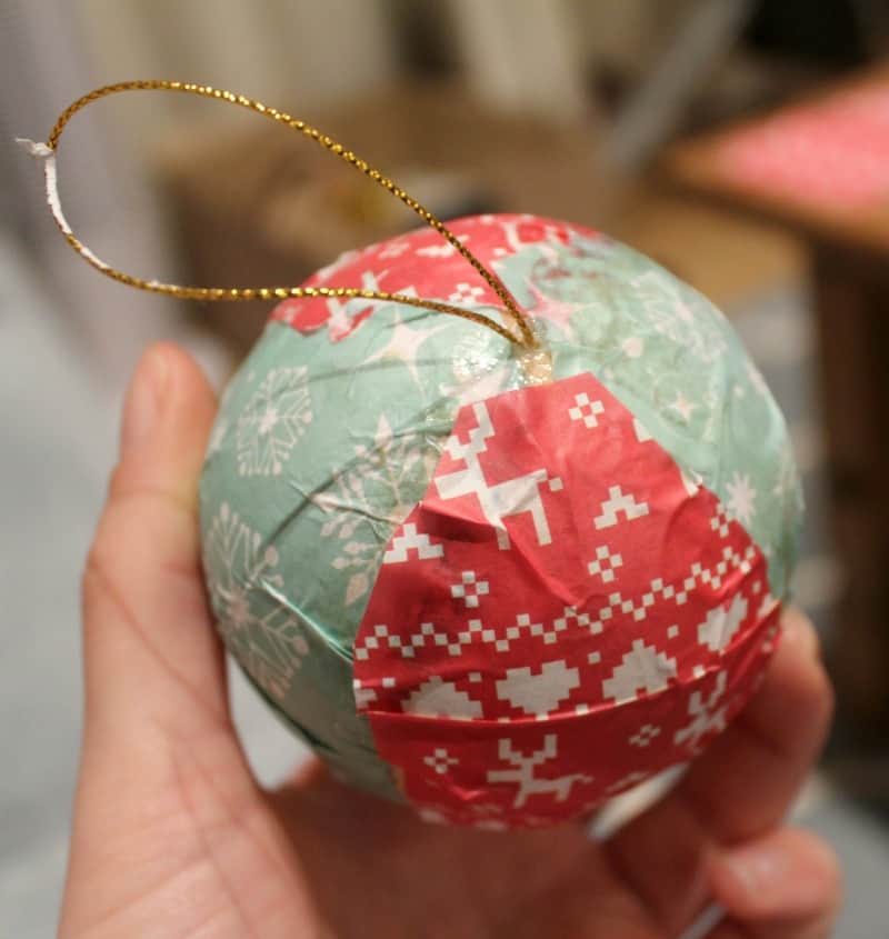 decoupaging a Christmas ball