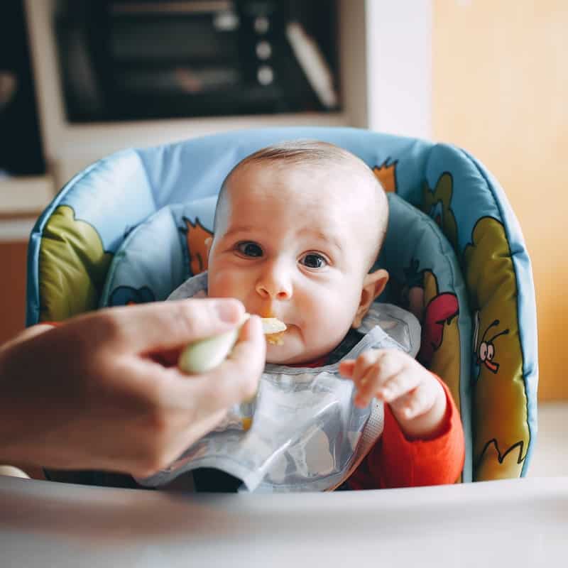 baby eating in a high chair