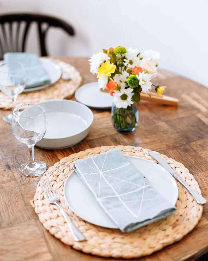 A table set with simple romantic table decorations