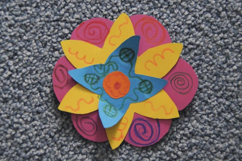 a construction paper flower made by a child