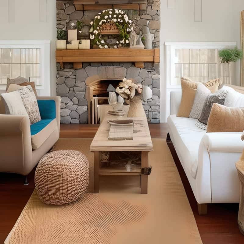 a room with burlap decor accents