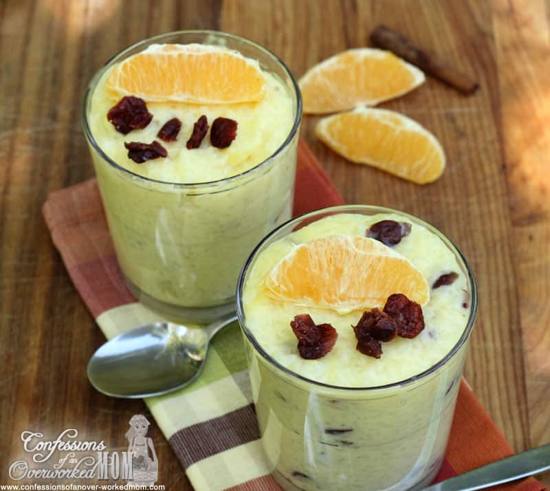cups of jasmine rice pudding with oranges and cranberries