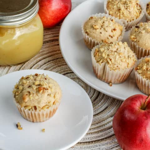 muffin applesauce and apples on a table