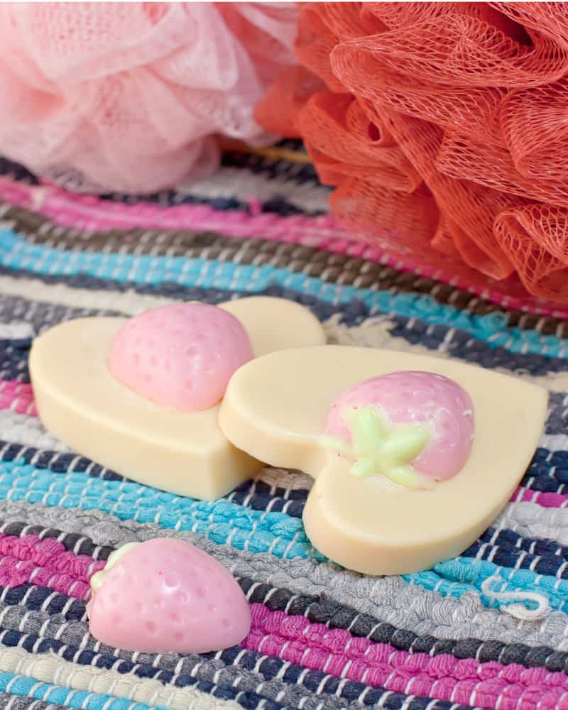 pretty heart shaped soaps and body pouffs