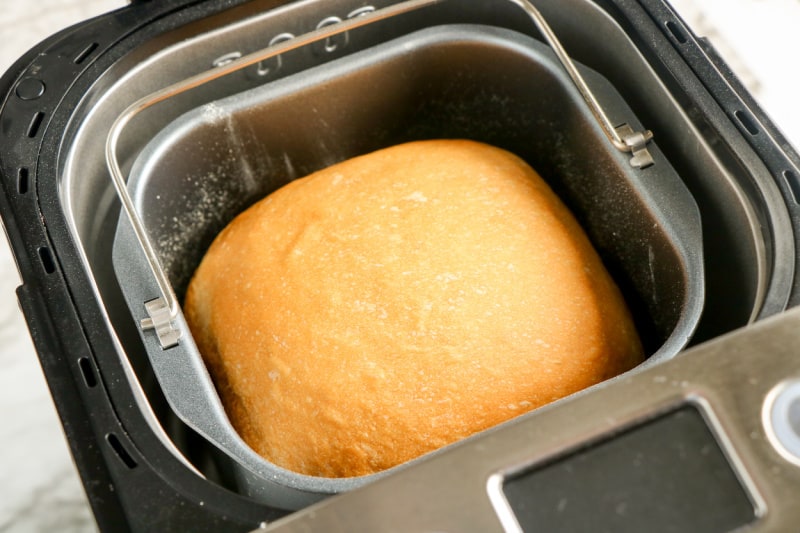 a bread machine with a loaf of bread in it