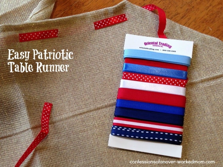 red white and blue ribbon on burlap