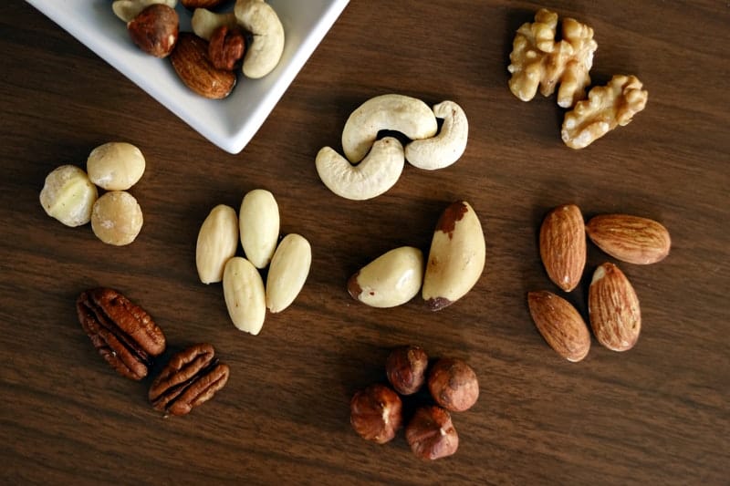 different types of nuts on a table