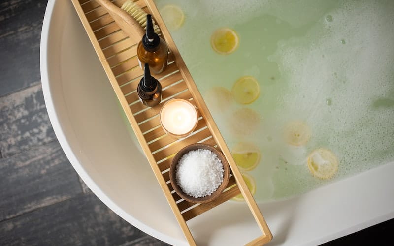 a bath tub with Epsom salts and ginger