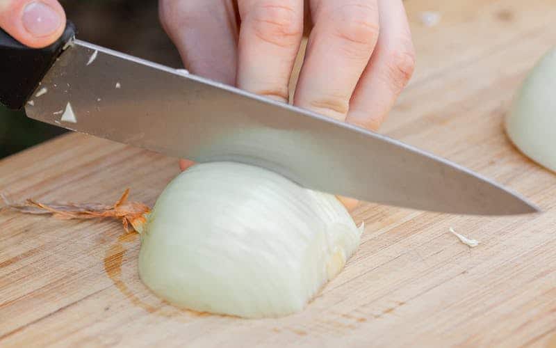 chopping an onion