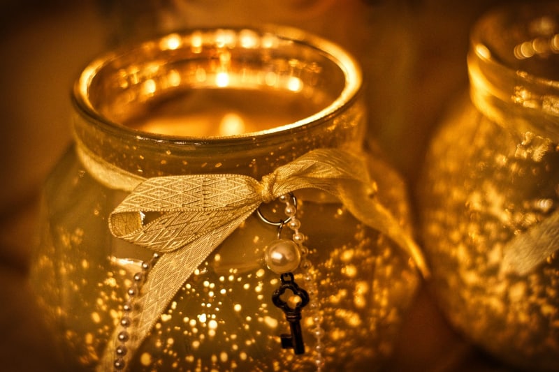 sparkling lights with gold ribbon