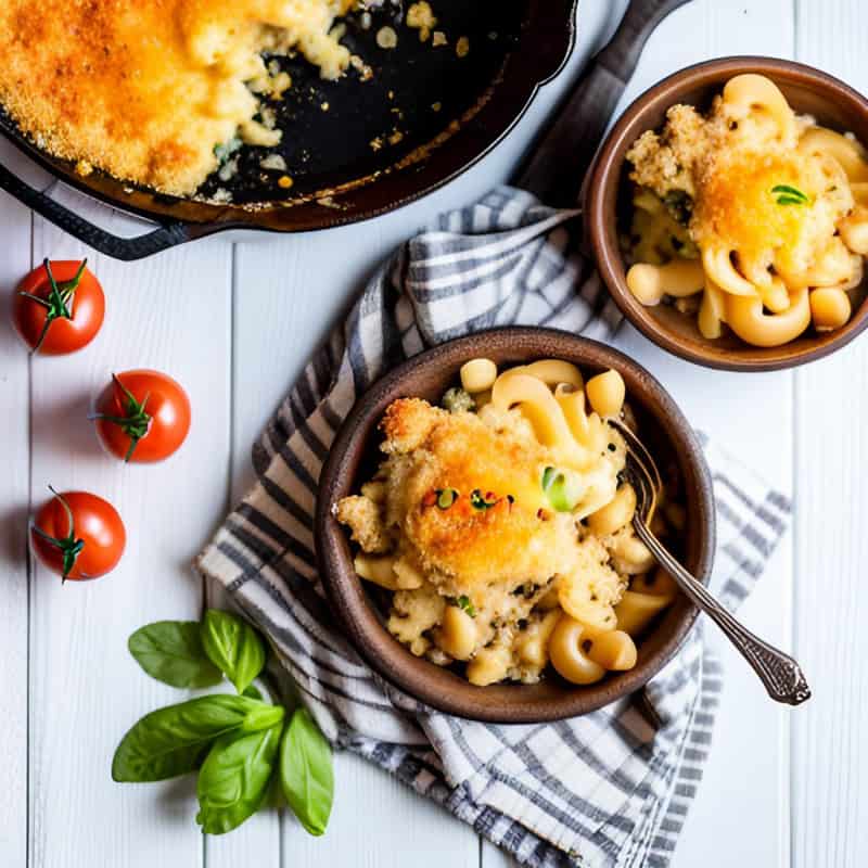 macaroni and cheese with buttered breadcrumbs