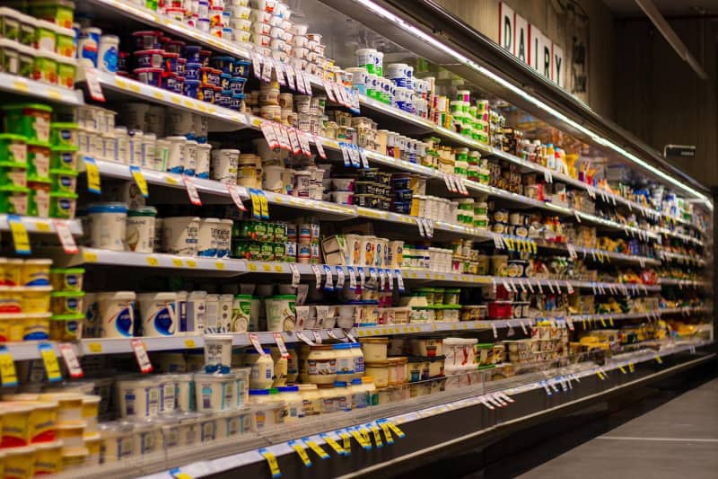 a grocery dairy aisle