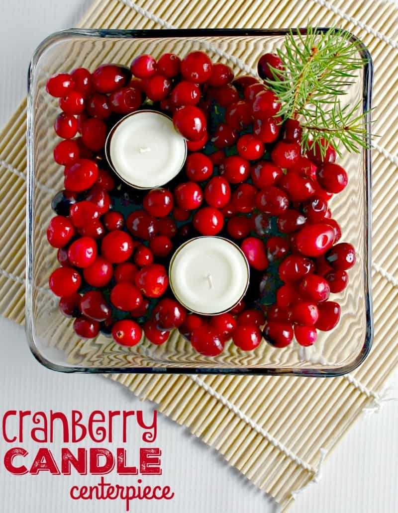 Easy cranberry candle centerpiece