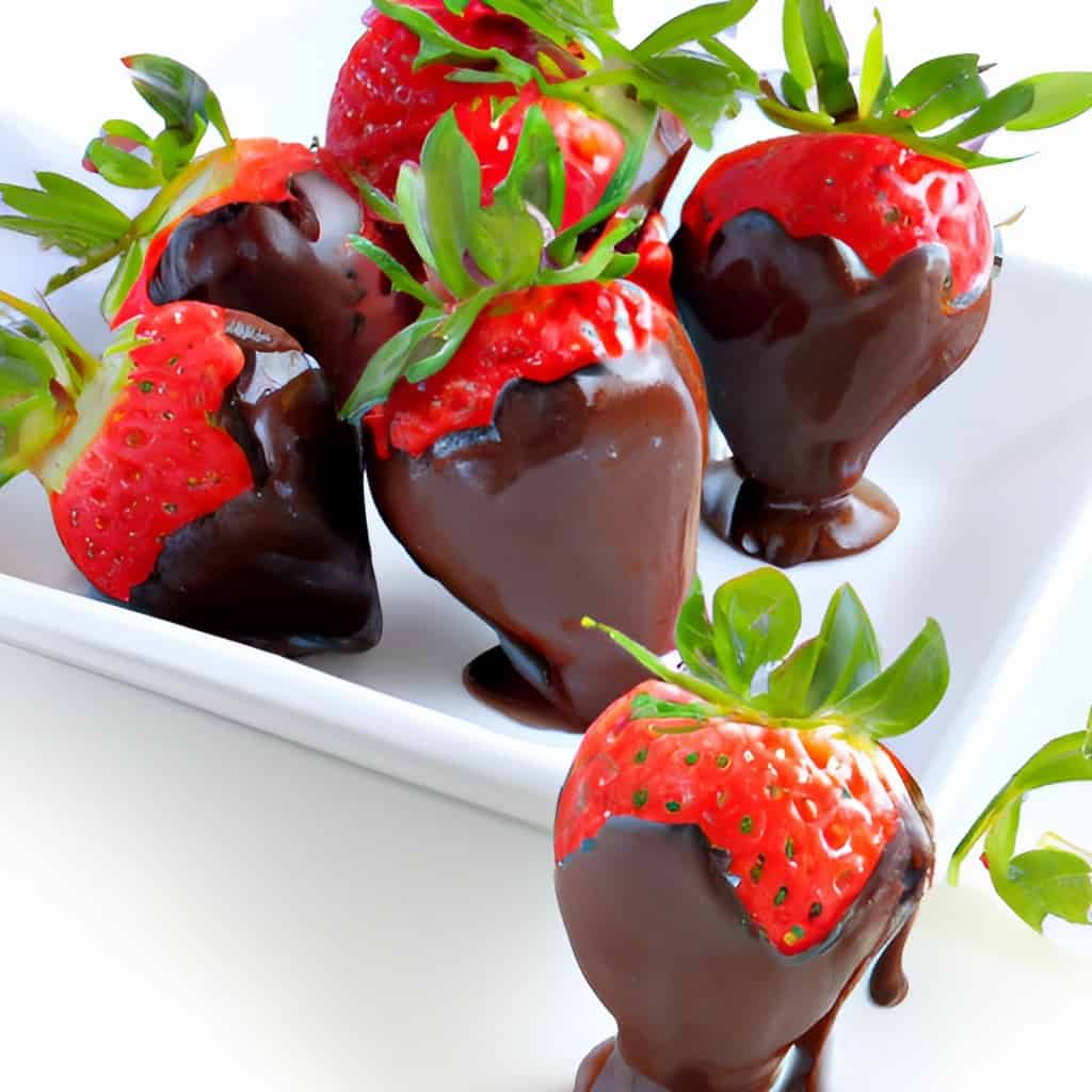 strawberries dipped in chocolate on a white plate