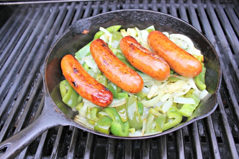 Grilled Italian Sweet Sausages with Peppers and Onions