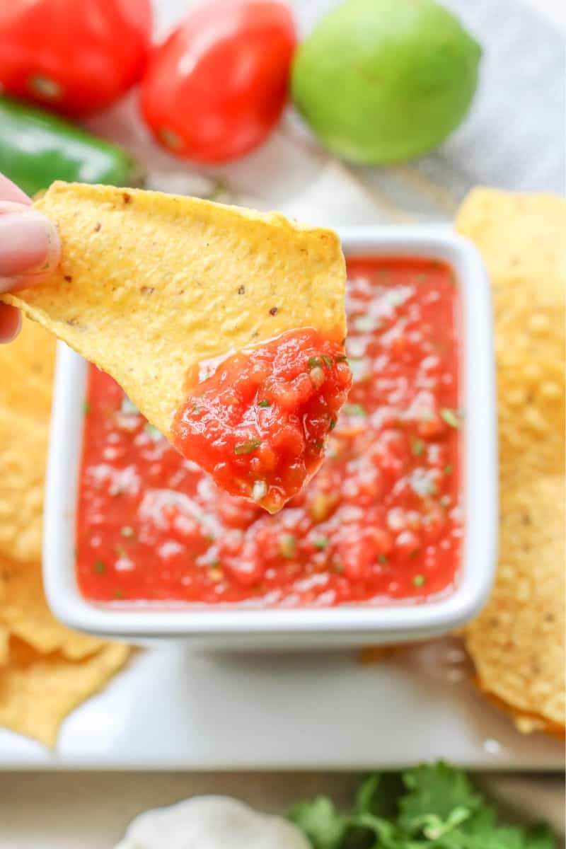 This Vitamix salsa recipe with fresh cilantro is the perfect way to use up your garden excess. Learn how to make this blender salsa recipe.