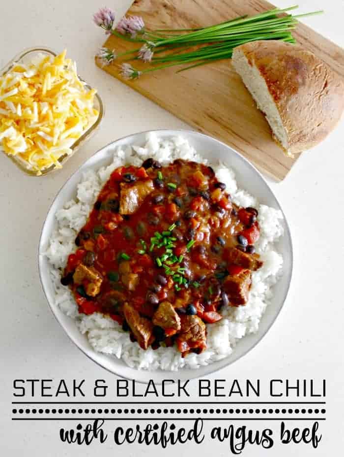 Hearty Steak and Black Bean Chili on Rice #SundaySupper