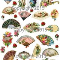 Vintage Victorian Fans Collage Sheet Art Images for Decoupage, Scrapbooking, Jewelry Making