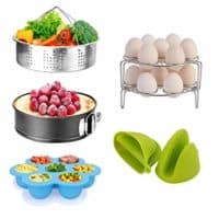 Pressure Cooker Accessories Set with Springform Pan, Vegetable Steamer Basket, Egg Rack, Egg Bites Mold, Silicone Cooking Mitts Compatible with Instant Pot 6/8 Qt (7 PCS)