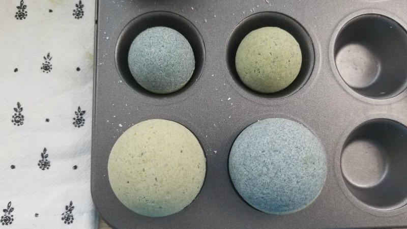 bath bombs in a metal muffin tin