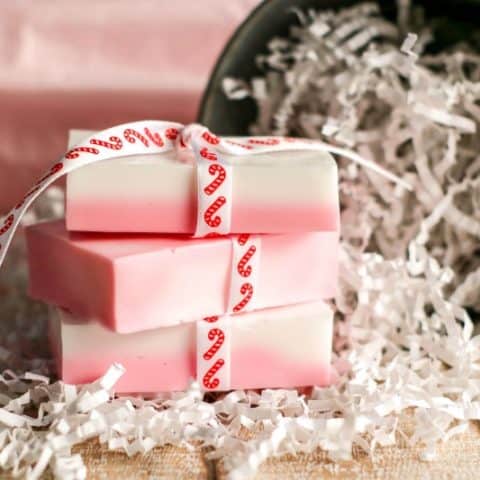 Peppermint soap tied with ribbon