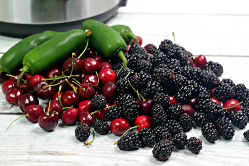 blackberries, cherries and jalapeno peppers