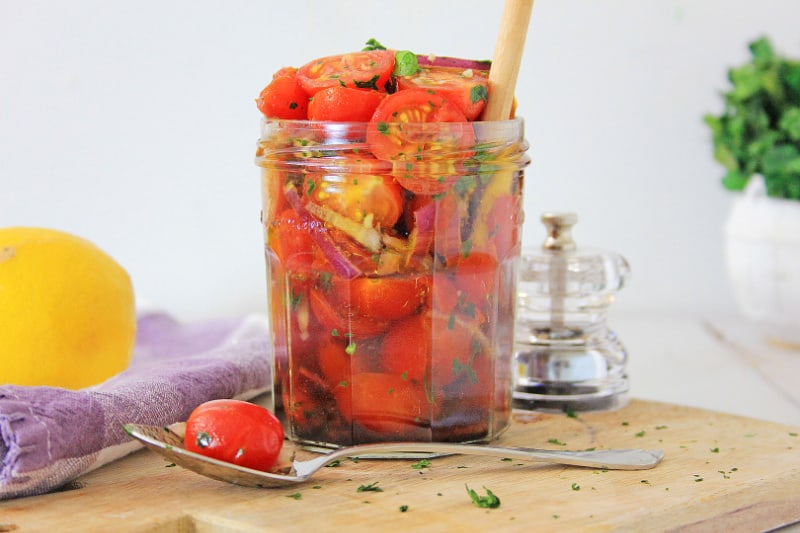 This Cherry Tomato Relish for fish or pork makes a delicious side dish. Try my homemade tomato and onion relish recipe with your next meal.