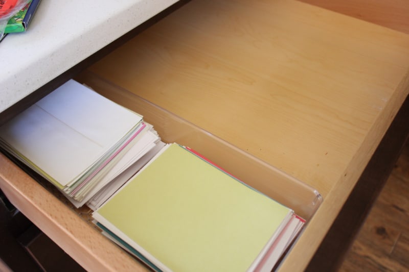 scrapbook supplies in an organizer