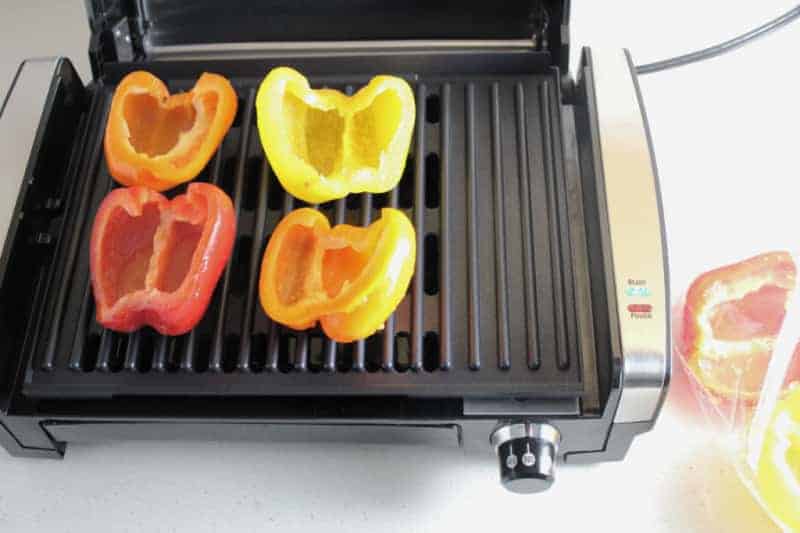 grilling bell peppers on an indoor grill