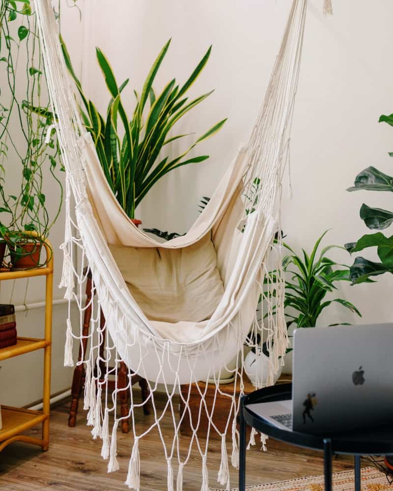 a hammock chair in the living room