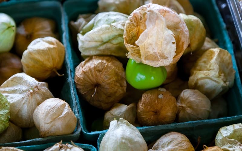 containers of green tomatillos