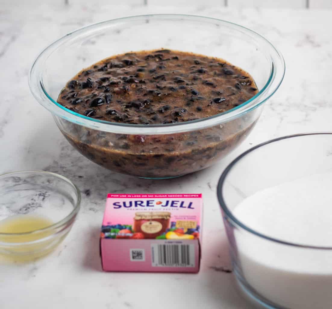 ingredients to make blueberry jam