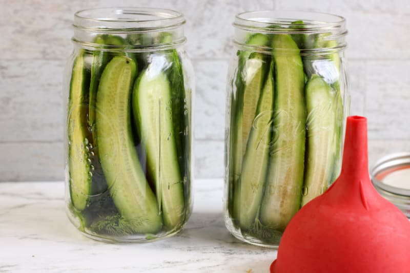 cucumbers sliced in a jar