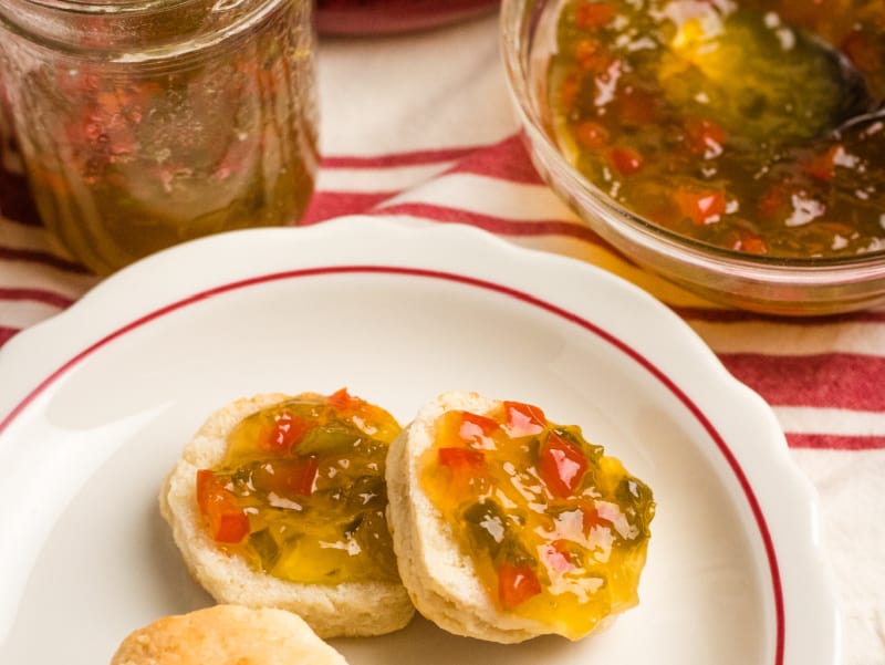 jalapeno pepper jelly relish on homemade biscuits